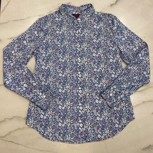 J.Crew Liberty Fabric Blue Floral Button Down Long-Sleeved shirt, size 4.